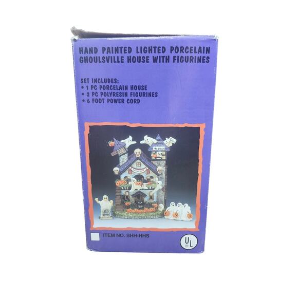 Hand Painted Lighted Ghoulville House Halloween Village Porcelain Figurines - Picture 9 of 10